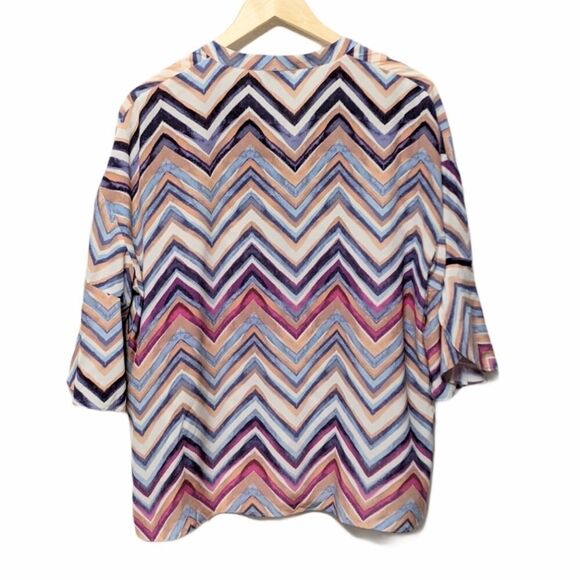 KACHEL 100% Silk Chevron Petal Sleeve Top XL - Picture 6 of 9